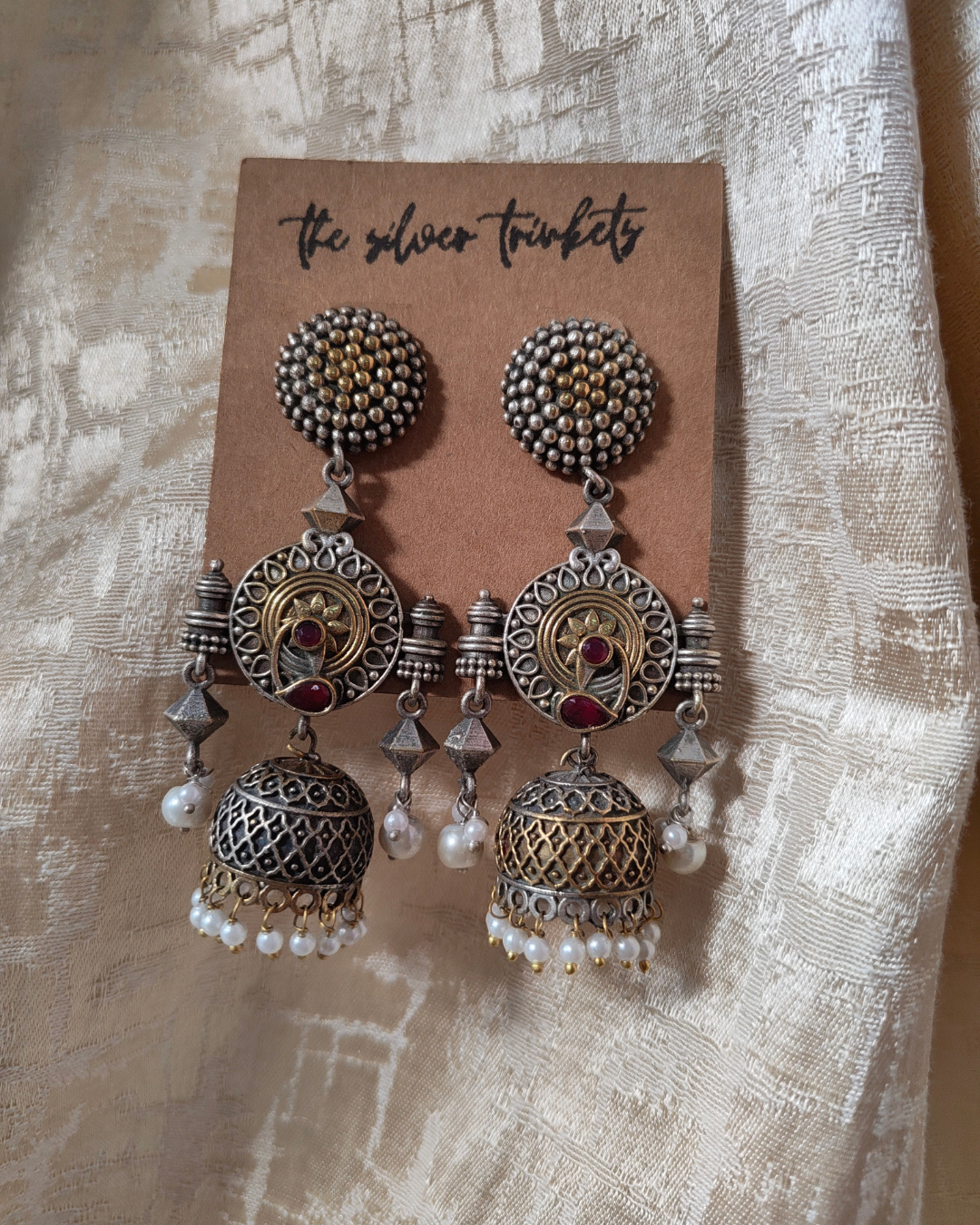 Antique Dual-Tone Oxidized Jhumka Earrings